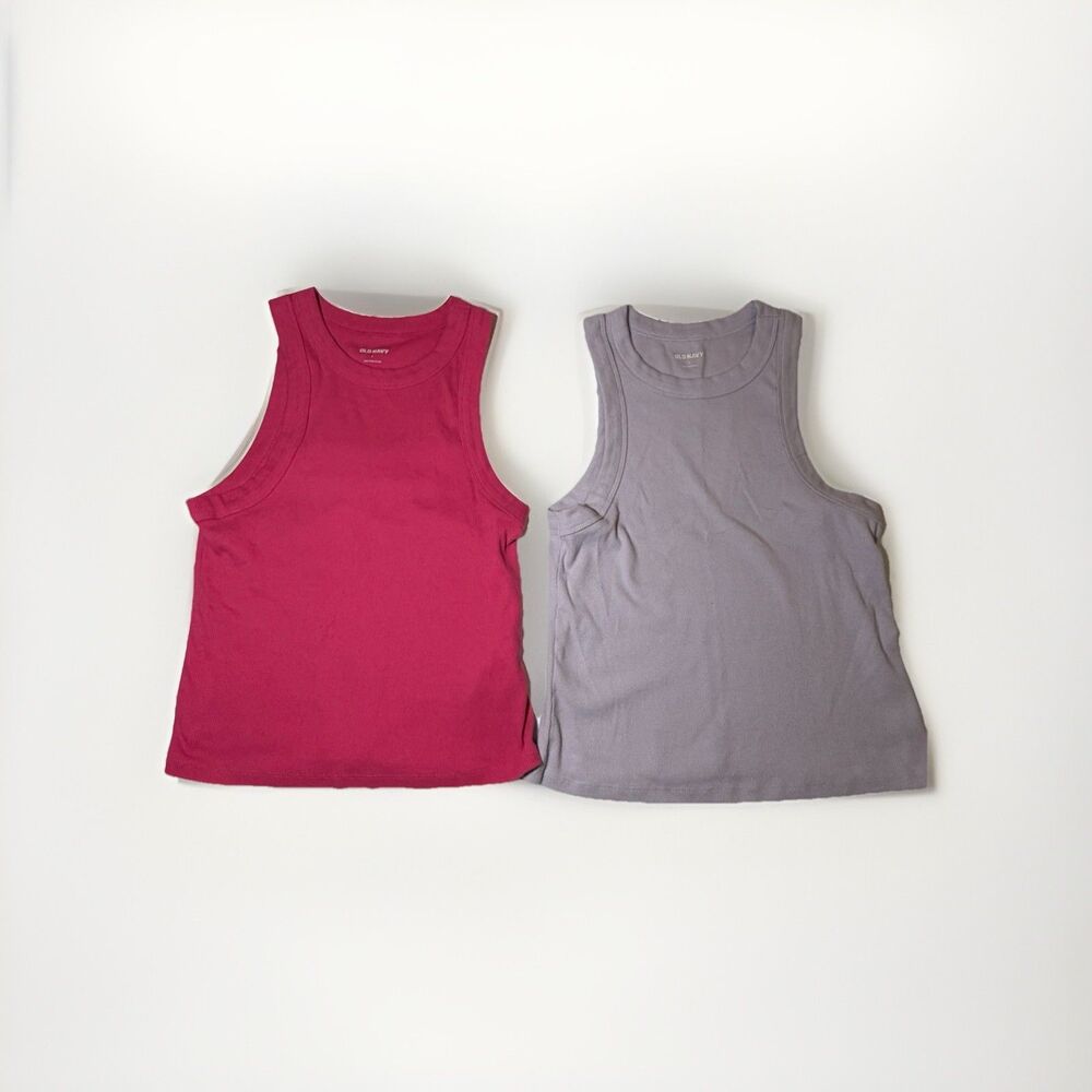 Old Navy Womens Ribbed Tank Top Lot Size L Pink Purple Sleeveless Basic Tee
